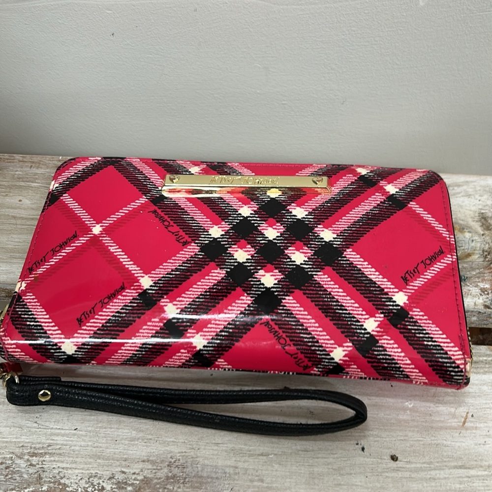 Betsey Johnson Pink Plaid Wristlet Wallet - Picture 7 of 8